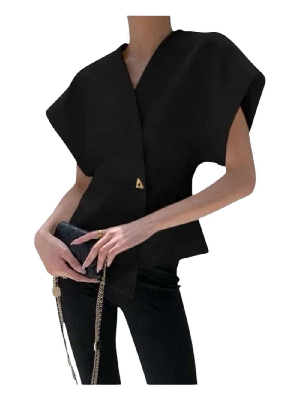 COMMENSE Dolman Sleeve Wrap Top
Asymmetrical Hem w/Cute Button, Sizes S and XL.